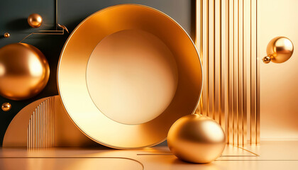 Collection of luxurious geometric backgrounds in gold, rose gold and black frames with abstract 3D circles