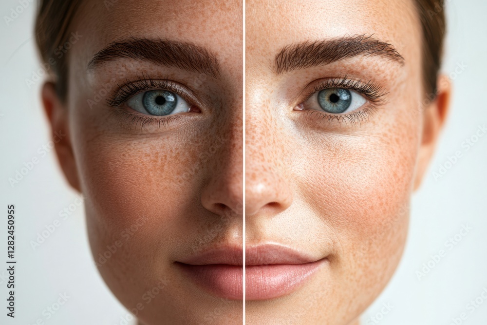 Leinwandbilder comparison of aging and youth in a split screen view of a womans face highlighting skin texture diff