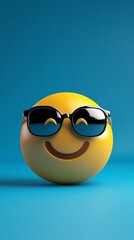 Smiling emoji wearing sunglasses on blue background