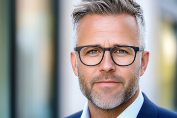 Fototapeta premium portrait of successful senior businessman consultant looking at camera and smiling inside modern office building