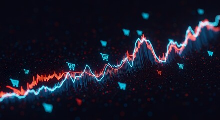 Fluctuating consumer price index graph with retail market analysis icons