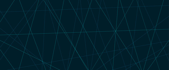 Abstract blue random chaotic liens with many squares and triangles shape on blue background. Geometric lines background. Abstract banner design background. Vector illustration. 