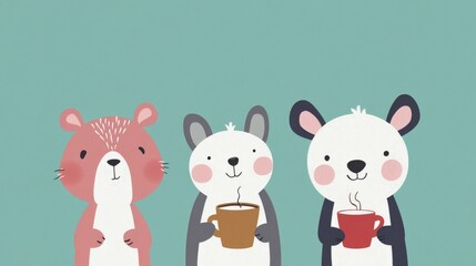 Obraz premium Whimsical Animal Coffee Illustration for Fun Designs