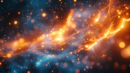 Fototapeta premium Futuristic abstract background with blue and orange digital mesh