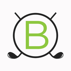 Golf Logo On Letter B Concept With Hockey Stick Symbol For Hockey and Golf Club Identity