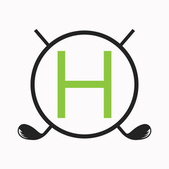 Golf Logo On Letter H Concept With Hockey Stick Symbol For Hockey and Golf Club Identity