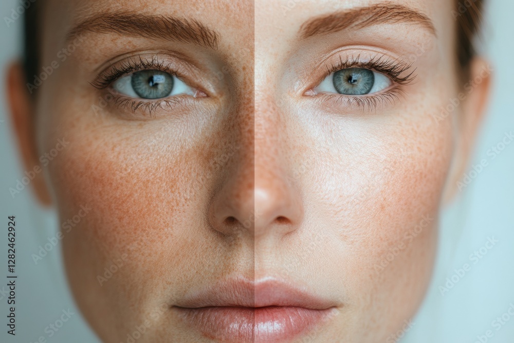 Poster visual contrast of aging and youthfulness shown through a womans face showcasing wrinkles on one sid