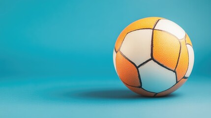 Volleyball ball on a sky-blue surface, isolated, sharp lighting, simple and clean sports image, no people