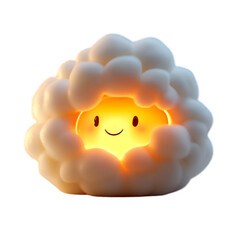 Fluffy 3D Cartoon Fried Egg with Glowing Yolk and Smiling Cloud Isolated on Transparent Background