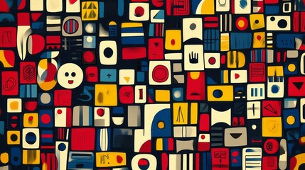 An assortment of colorful geometric shapes and designs are displayed