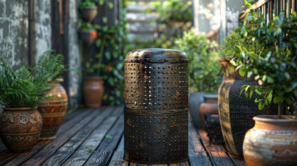 Rustic Decorative Planters and Vintage Laundry Basket in Garden
