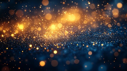 Fototapeta premium Sparkling blue and gold glitter bokeh background.