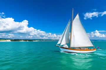 Fototapeta premium Sailing ship under white sails at the regatta