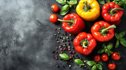 Colorful peppers arrangement kitchen food photography bright overhead freshness stuffed bell
