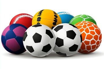 Set of balls for various sports games, vector illustration Inventory for sportsmen, objects on white background