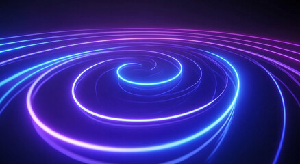 Fototapeta premium Dynamic digital background with curved spiral lines and glowing blue, purple lights