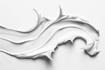 White cosmetic cream background with abstract wave shapes, isolated on a white backdrop.