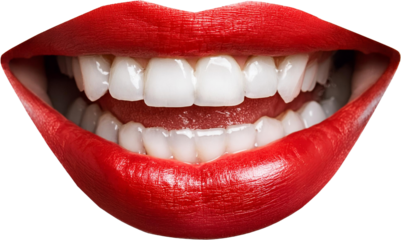 Close up of Red Lips with Perfect White Teeth Smiling Beauty and Cosmetics Image