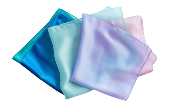 A silk handkerchief mockup on a transparent background, top view.