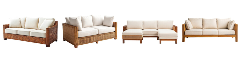 Comfortable and stylish wicker sofa set arranged in a relaxing tropical outdoor living area perfect for summer patio or backyard gathering