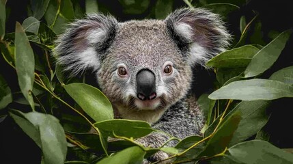 Fototapeta premium Koala resting in a tree at the zoo in sydney surrounded by green foliage
