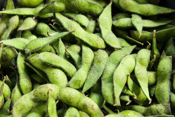 Fresh edamame ( Glycine max L. Merrill ) pods soybeans. Edamame background. Food ingredients