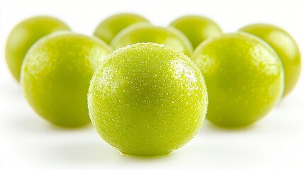 Green grapes, dewy, close-up, cluster, white background, food photography