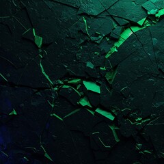 Abstract Black-Dark Blue-Green Emerald Background – Textured Rock Surface with 3D Cracked & Ruined Effect – Modern Colorful Stone Design