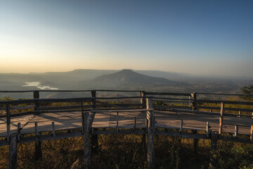 Fototapeta premium sunrise in the mountains on PHUPHA POH,The beautiful mountain like Fuji-san in Japan 