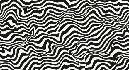 Obraz premium Op art, zebra stripes, wavy lines, black and white pattern, distorted geometry, optical illusion, abstract design, hypnotic, psychedelic, high contrast, curved lines, fluid motion, seamless pattern, v
