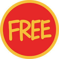 赤と黄色で目立つ丸いFREEの文字シール 手書きのベクターイラスト