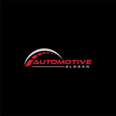 automotive logo design with car, speedometer and gear