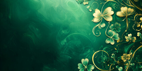 St. Patrick's Day Themed Green Background with Golden Shamrocks