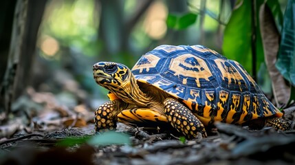 Obraz premium Tortoise rests peacefully with an octopus shadow, embodying solitude and calm joy. 