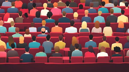 A Large Audience Sits In Red Seats Viewing A Presentation
