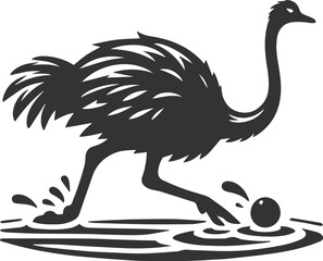 Ostrich crossing a small stream animal vector silhouette © LUTHFAN NAHAR LABONY