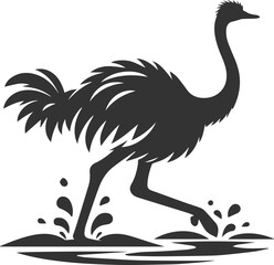 Ostrich crossing a small stream animal vector silhouette © LUTHFAN NAHAR LABONY