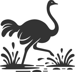 Ostrich crossing a small stream animal vector silhouette