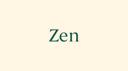 A minimalist typographic design featuring the word 'Zen' in a custom sans-serif font, rendered in a deep emerald green against a beige background, maintaining a clean and balanced compositio.
