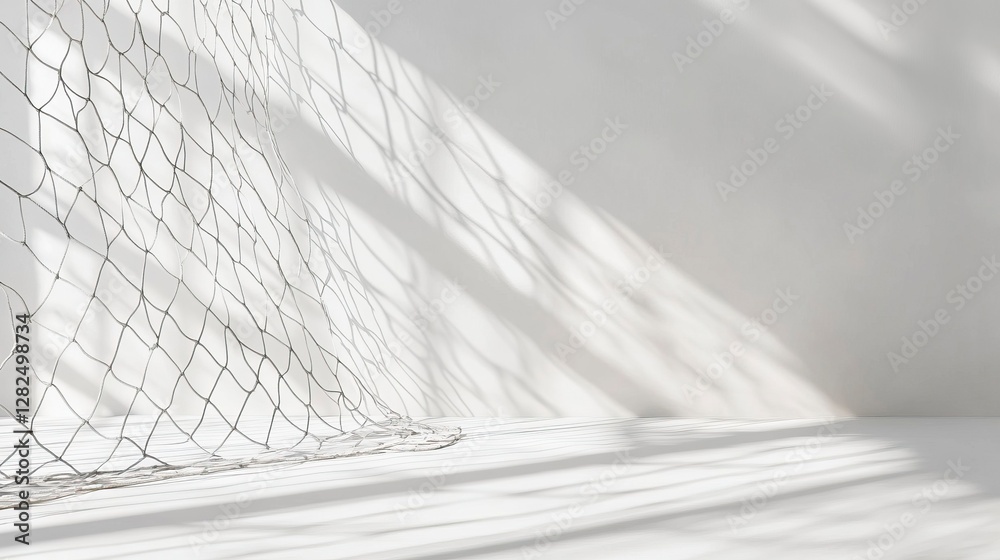 Wall mural abstract background with the shadow of a net on a white wall, with light and soft tones, in a minima