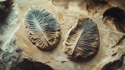 Prehistoric bird fossils with detailed feathers, revealing ancient life and evolution.
