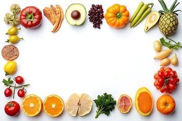 vibrant assortment of fruits and vegetables creates a colorful border design.