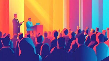 Businessmen Presenting to a Large Audience at a Conference