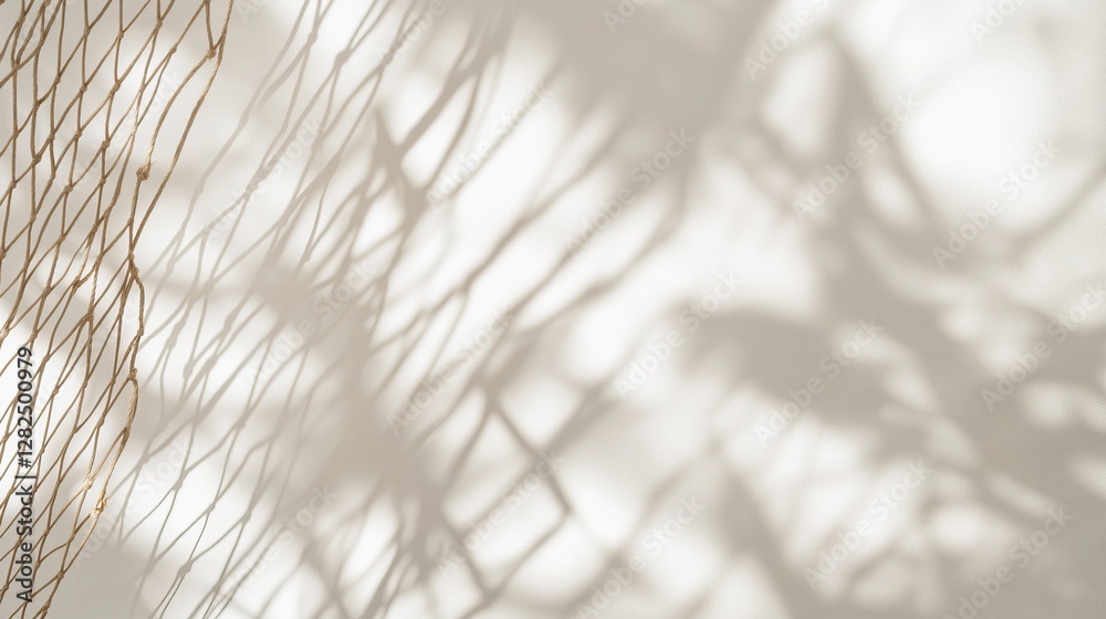 Wall mural abstract background with the shadow of a net on a white wall, with light and soft tones, in a minima