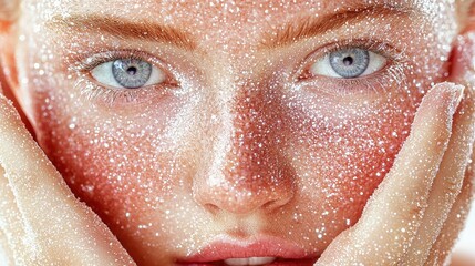 Close-up of Woman's Face Covered in Sparkling Glitter