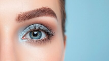 Obraz premium Close-up of a Woman's Eye with Blue Eye Makeup
