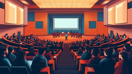 A Large Auditorium Filled With Students Attending A Lecture
