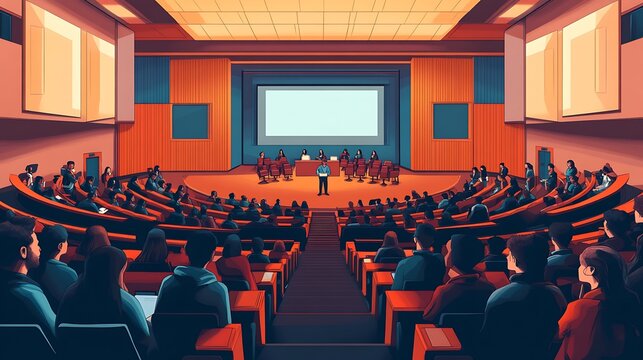 A Large Auditorium Filled With Students Attending A Lecture