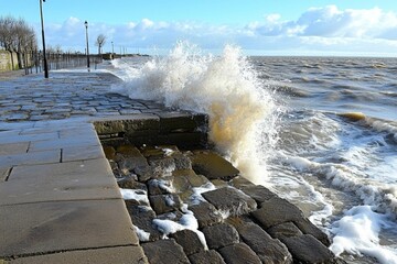 Waves of water of the river and the sea meet each other during high tide and low tide