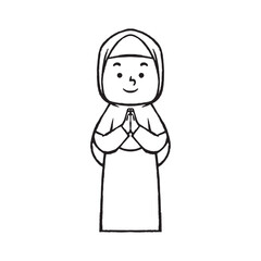 Muslim girl in greeting pose line art